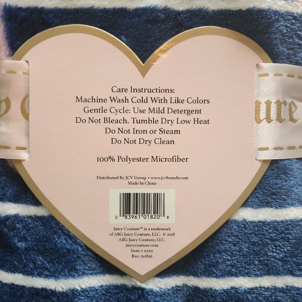 Juicy Couture Girls Over-Sized Throw - Blue / White Stripes JC logo - 50" x 70" - Picture 3 of 5